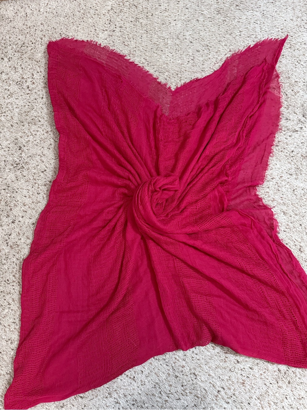 Zara Accessories Bright Fuchsia Lightweight Gauze Scarf with Open-Weave Stripes